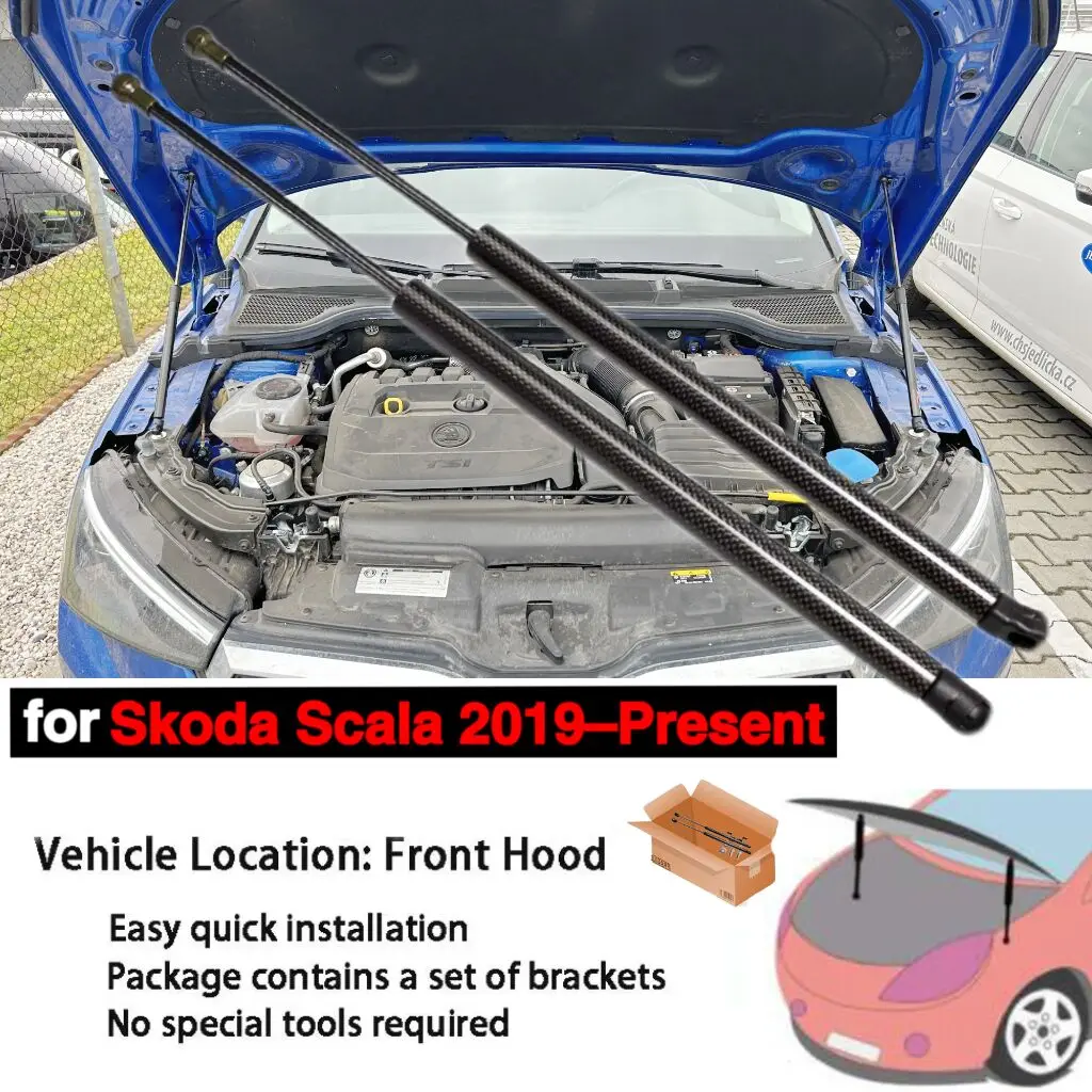 For Skoda Scala 2019-2024 Front Hood Bonnet Modify Gas Springs Struts Carbon Fiber Lift Supports Shock Dampers Absorber Rod Arms