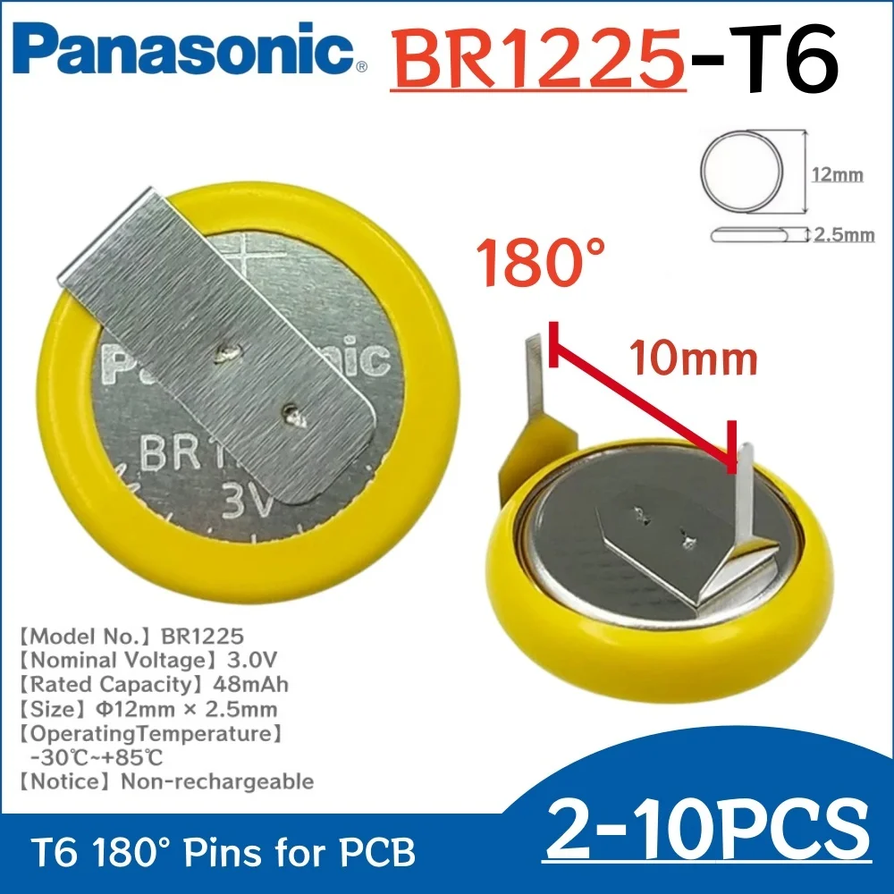 2-10pcs Original Panasonic BR1225 Lithium Coin Battery With 180°Solder Tabs Wide Temp For PLC PCB Memory Backup
