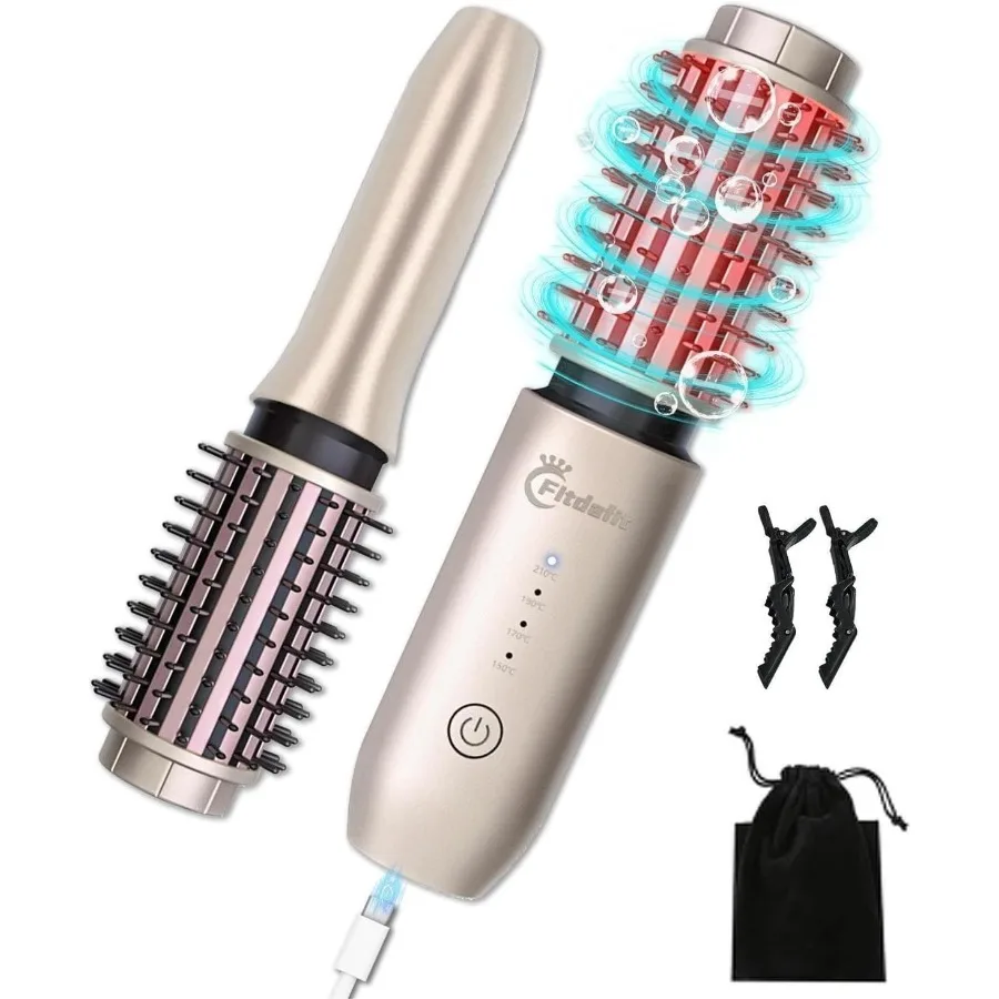 

Cordless Hair Curling Iron Brush 1.5" Mini Cordless Hair Curler 3-in-1 Travel Curling Brush Hair Straightener Comb Rechargeable