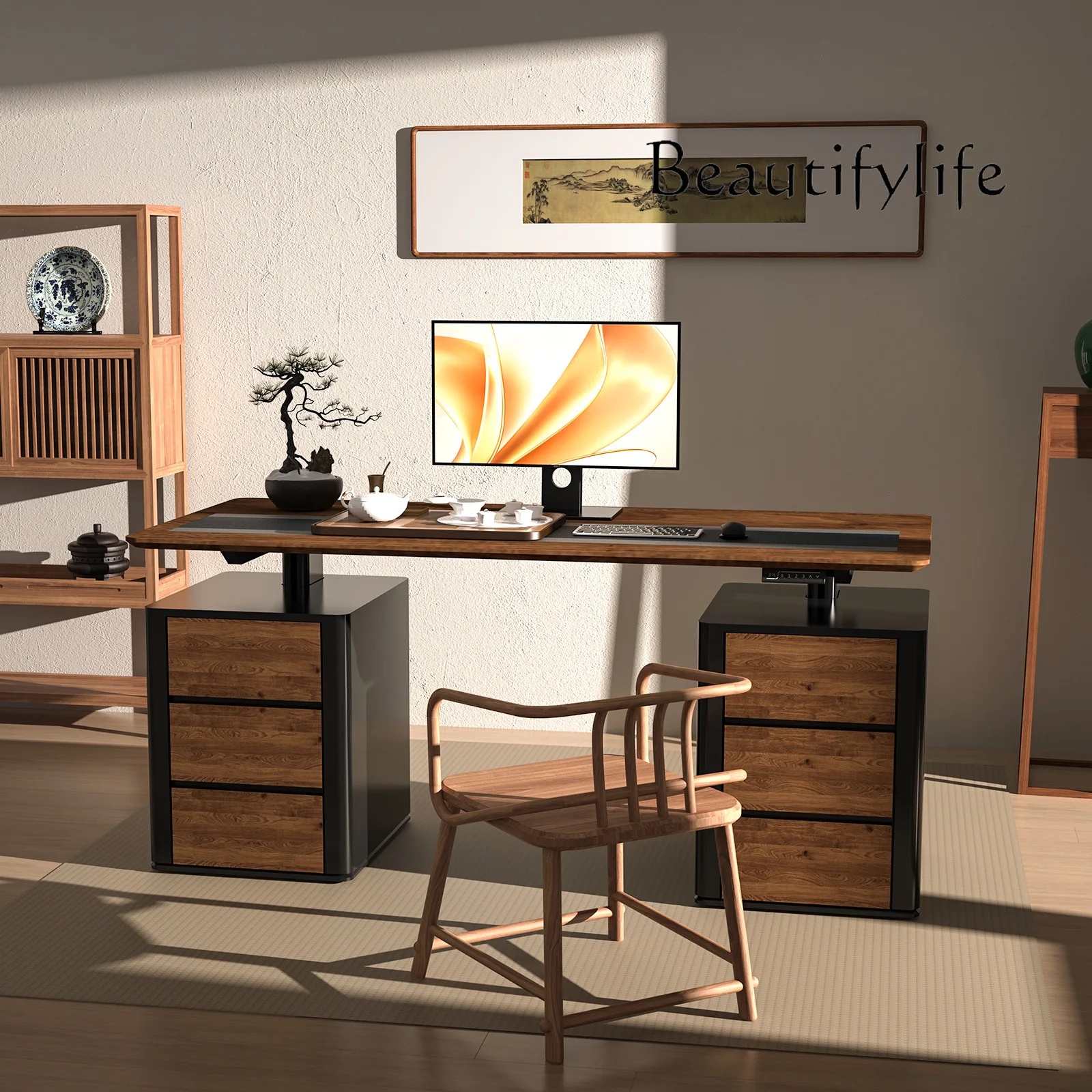 Italian medieval style electric lifting desk household simple computer desk