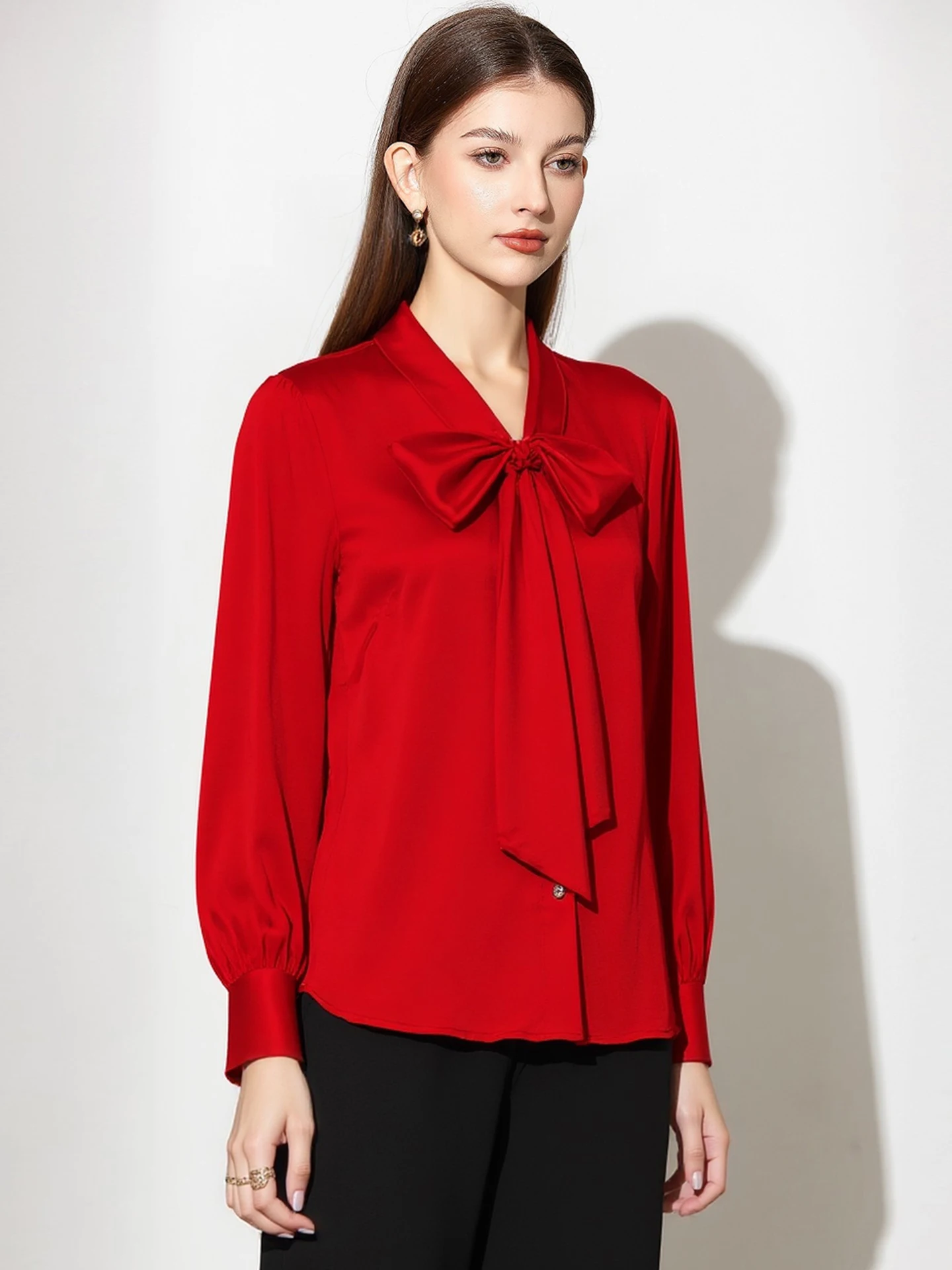 

Romantic Silk irts for Women with Sa Ele Long Sve Spring New Year Red Color Breathable Skin-Friendly Chinese Made