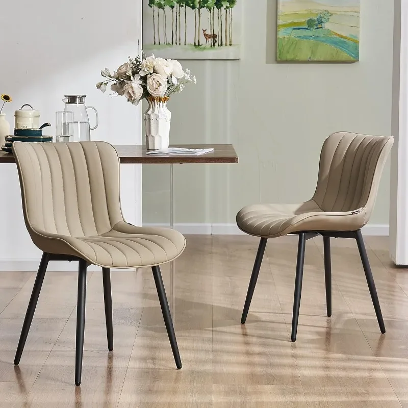 

Khaki Dining Chairs Set of 2 Upholstered Mid Century Modern Kitchen Chairs Armless Faux Leather Side Chair