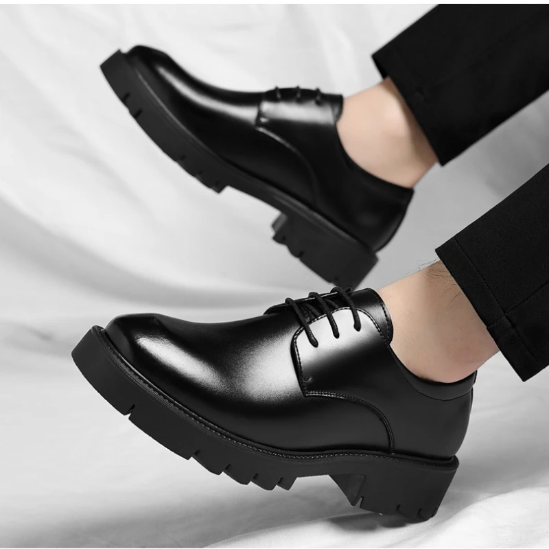 

Мужские туфли из воловьей кожи для увеличения роста, модные, повседневные, деловые, офисные, на толстой подошве, 2026 Новинка