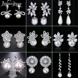 2022 Korean Fashion Pearl Earrings with Luxury Cubic Zirconia Aesthetic Dangle Earings Accessories for Women Pendientes