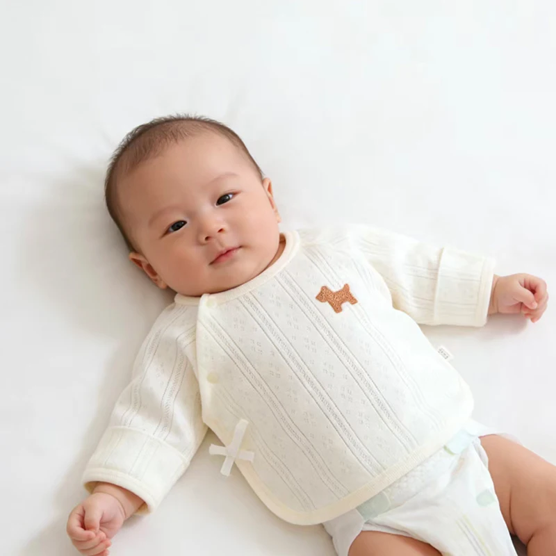 

Новая хлопковая рубашка-поло для новорожденных, бесшовная, 0-3 месяца, летний стиль, одежда в стиле монахов, топ класса А для малышей