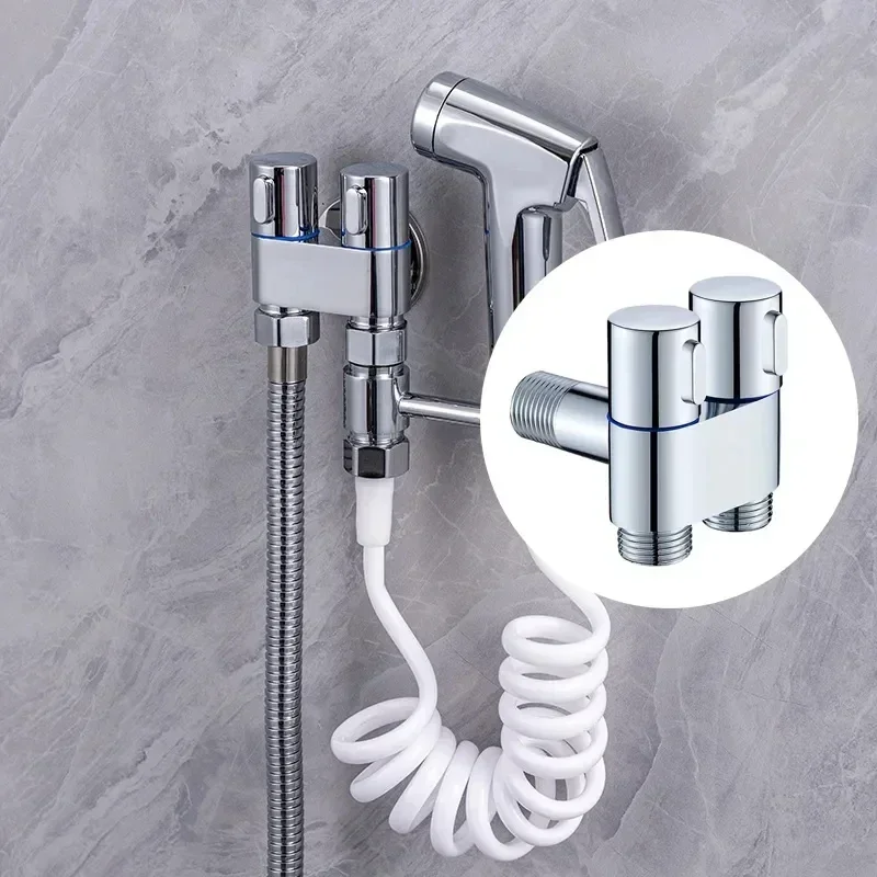 

One In Two Out Water Cleaning Sprayer Zinc Alloy Angle Valve Wall Mount Toilet Bidet Sprayer Set for Bathroom Toilet Accessories