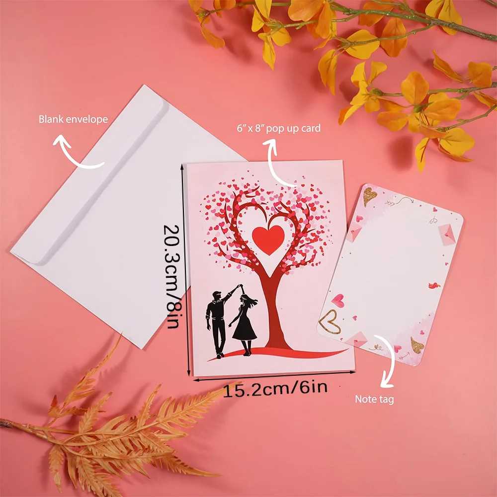 بطاقة تهنئة لعيد الحب ثلاثية الأبعاد مع مغلف ورق رومانسي تصميم شجرة قلب الحب لبطاقة هدايا الزفاف للعام الجديد #6