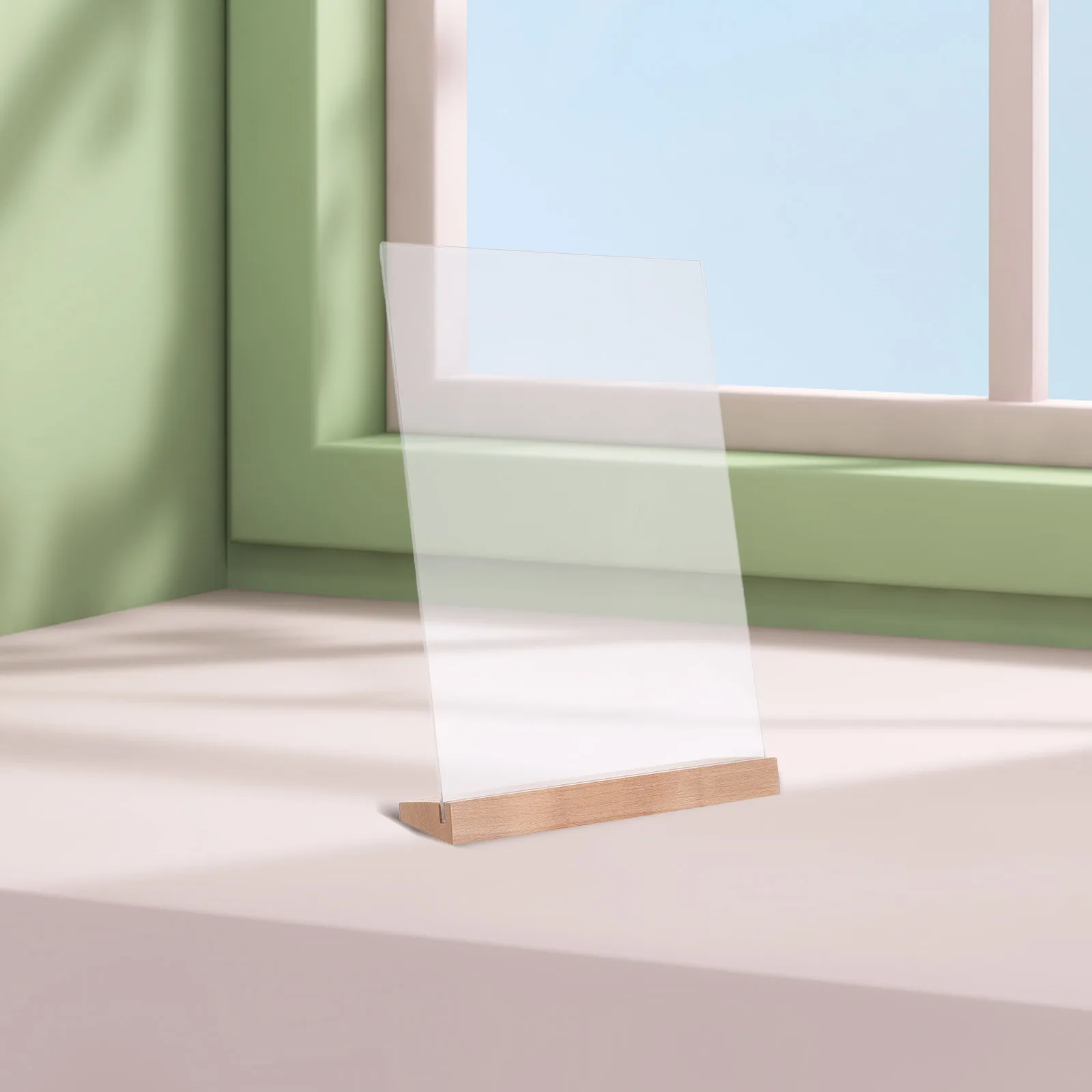 Support de panneau en acrylique Transparent, Base en bois en forme de L, présentoir de Menu de Table A4, 12,18x8,25 pouces, autoportant élégant, 3 pièces
