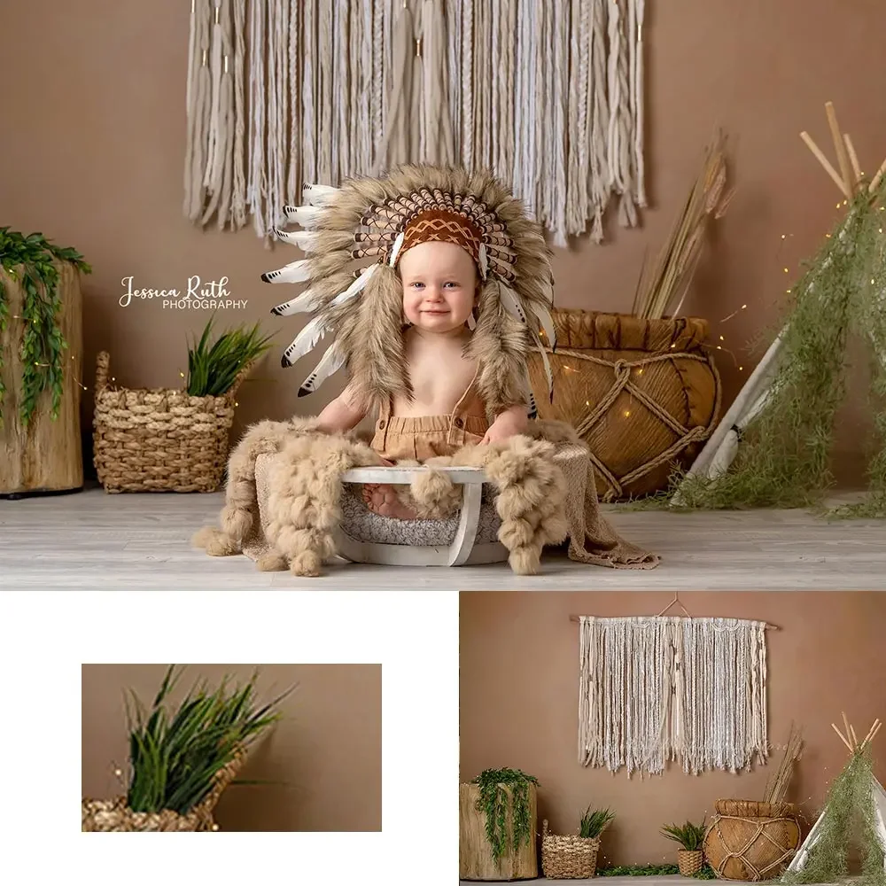 Boho Village Backdrop Kids Baby Cake Smash Photography Props Child Girls Adult Birthday Party Studio Backgrounds