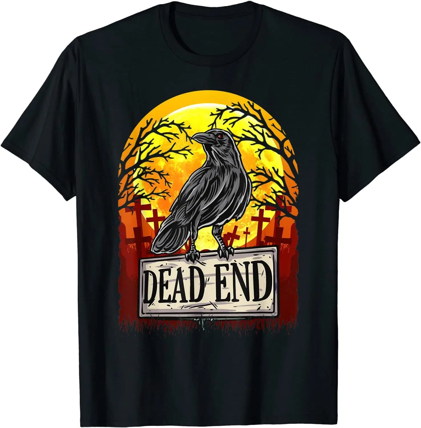 Dead End Goth Crow Graveyard Spooky Gothic Cemetary Death T-Shirt Size S-5XL