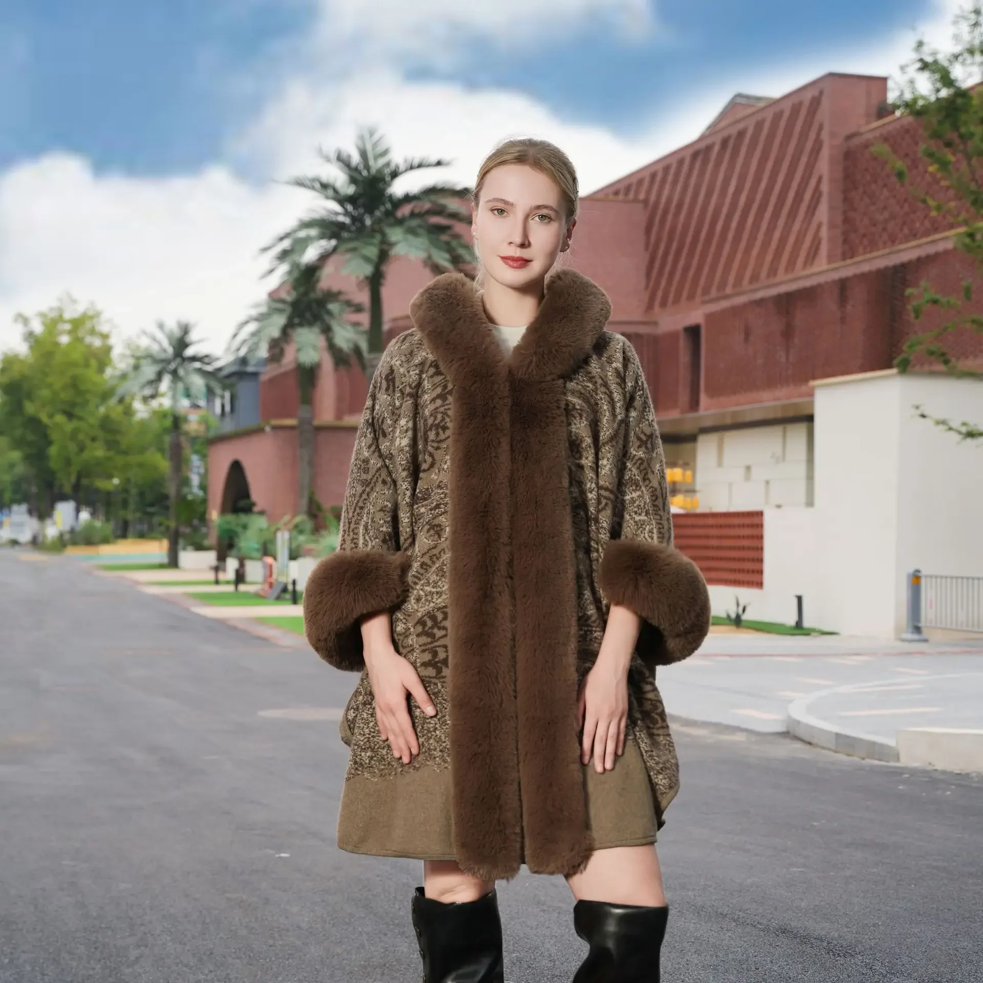

Autumn And Winter Versatile Ladies' Shawl New Knitted Faux Fur Wrap Coat for Women Warm All-Match Large Size Outerwear