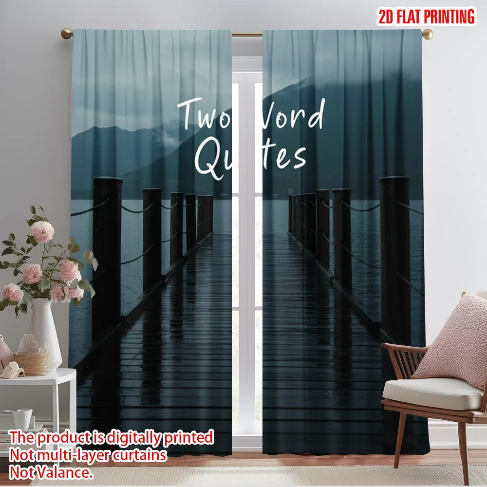 

2pcs 2D flat printing Curtain Two Word Quotes_a Polyester Without Electricity Festive Holiday Perfect for Holiday Celebrations