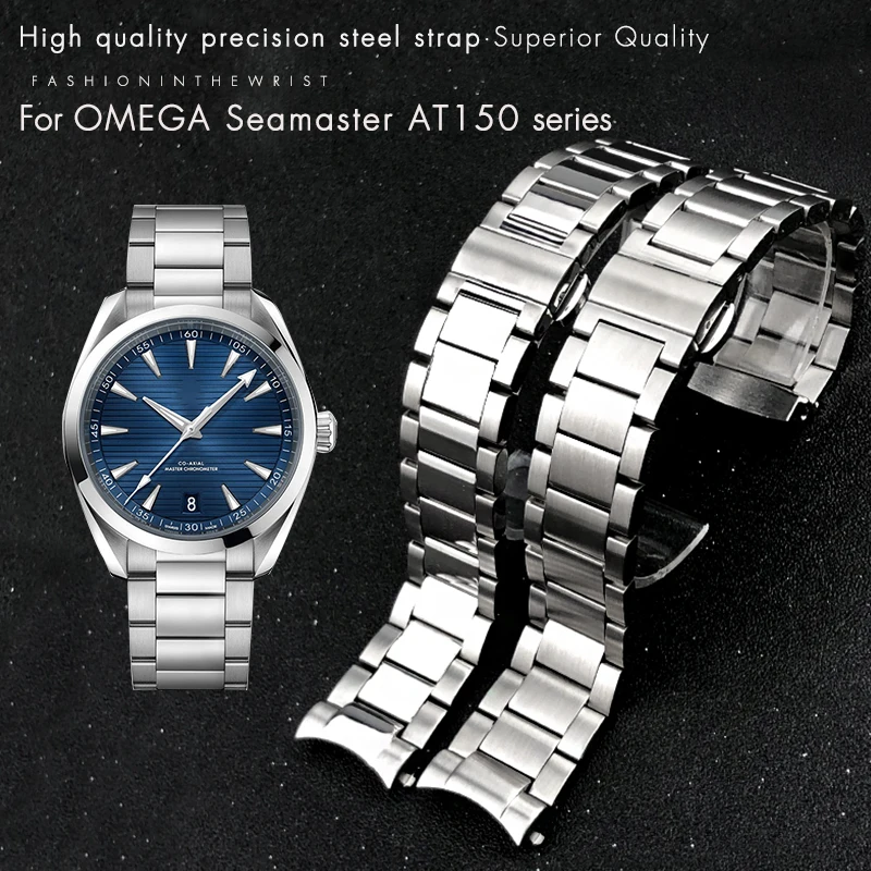 316L Stainless Steel Watchband 19mm 20mm 21mm for Omega Seamaster AT150 Aqua Terra 150M Metal Bracelet Curved End Watch Strap