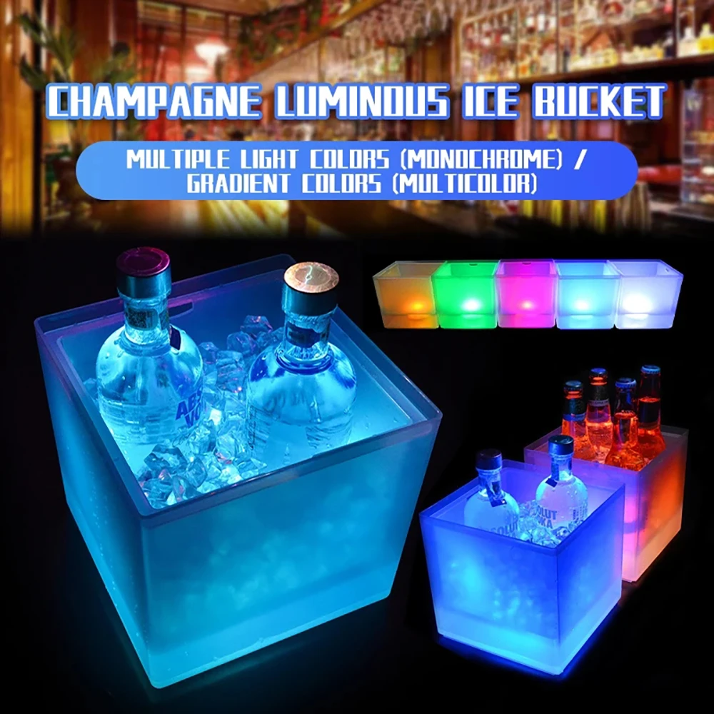 LED Ice Bucket 3.5L Colorful Cooler Bucket Double Layer Square Ice Tray Bar Nightclub Light Up Champagne Whiskey Beer Bucket