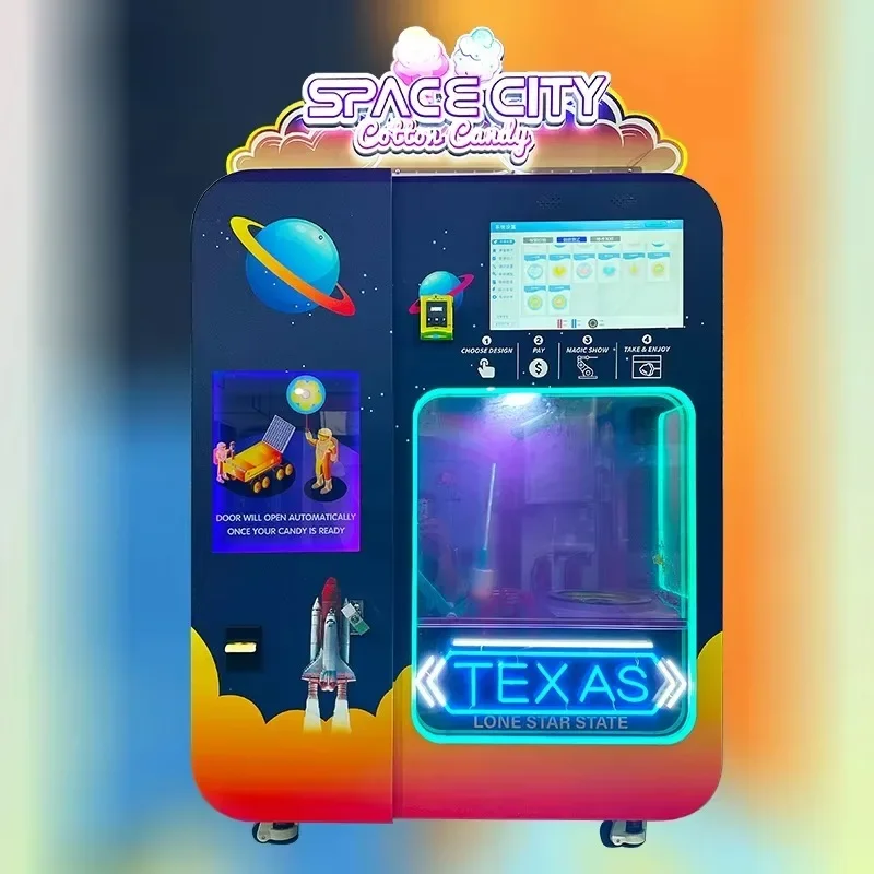 2025 New Style Full Automatic Commercial Cotton Candy Fairy Floss Vending Making Machine with Coin Bill Credit Card Acceptor Hot