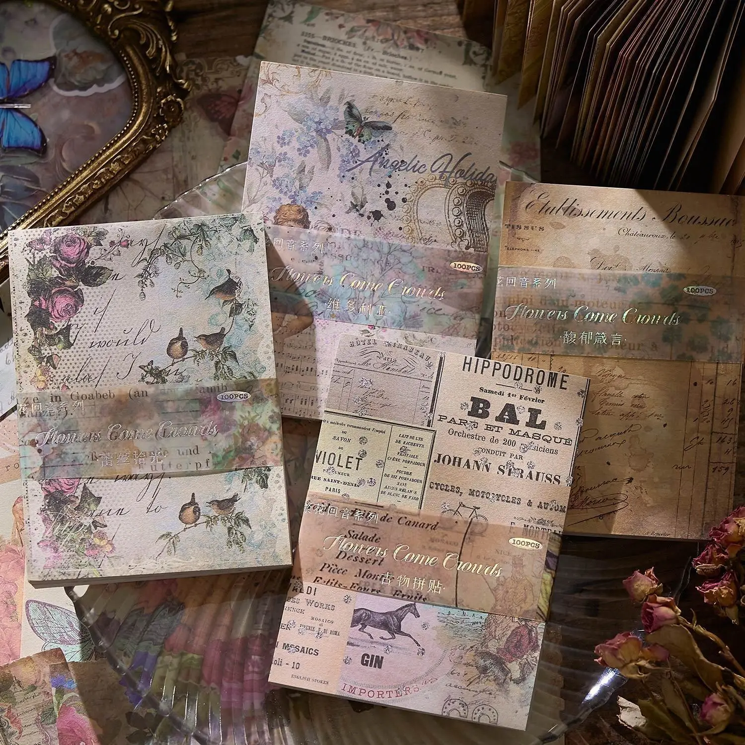 Vintage Junk Journal Scrapbooking Paper - Flower Echo Series 100 Sheets Vintage