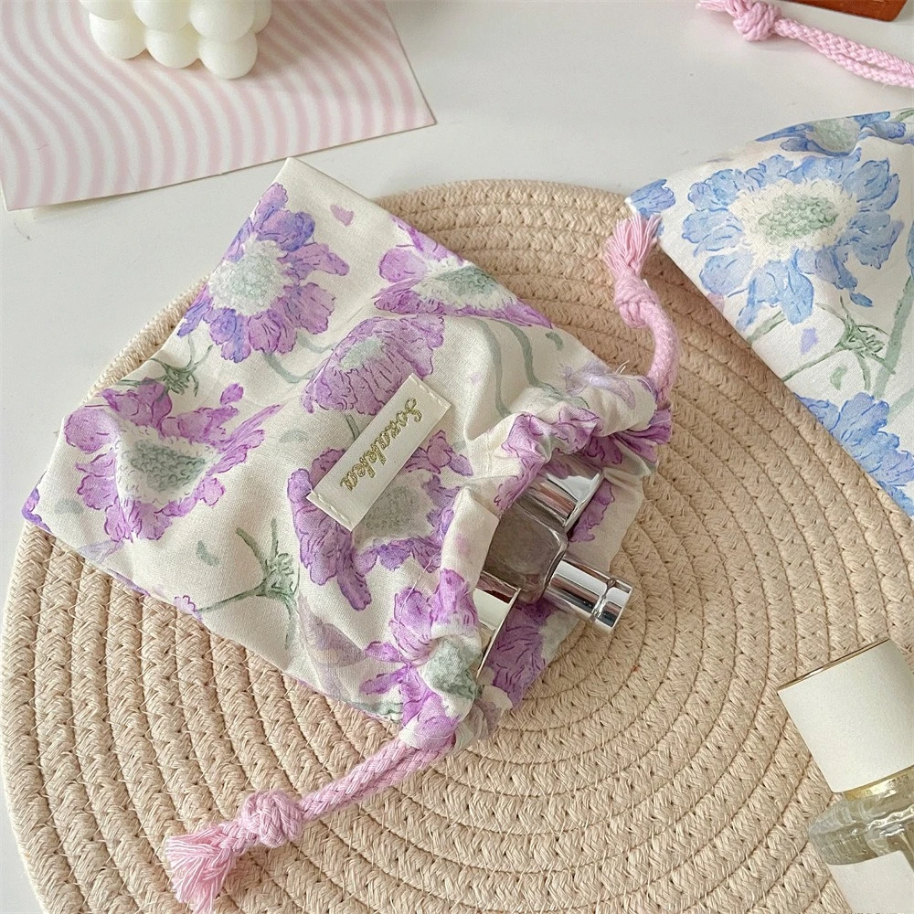 Сумки на шнурке с цветочным принтом, женская косметичка большой емкости, косметичка, модный кошелек для монет