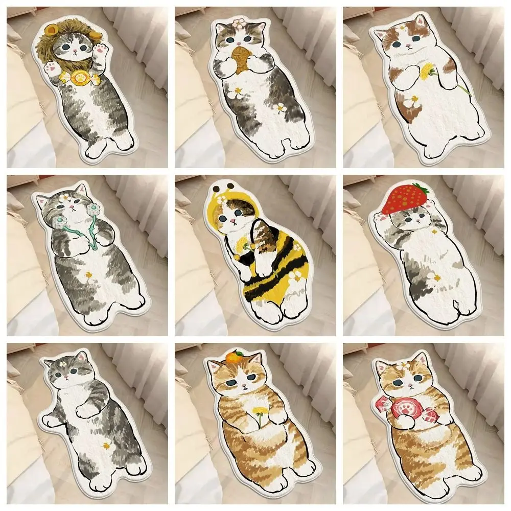 Cute Faux Cashmere Cartoon Cat Carpet Soft Room Decor Bedroom Area Rugs Irregular Bedside Rug for Living Room view 3