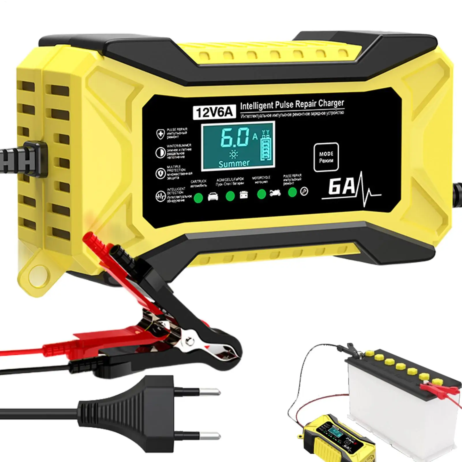 

Smart Car Battery Charger with LCD Display and Temperature Compensation 12V 6A Automobile Battery Chargers Auto Accessories