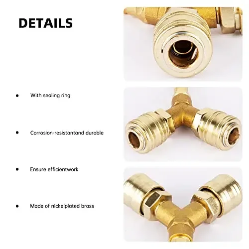 2 Way Air Switch Connector 14AG Compressed Air Distributor with Copper Plated Iron for Industrial Pneumatic Tools