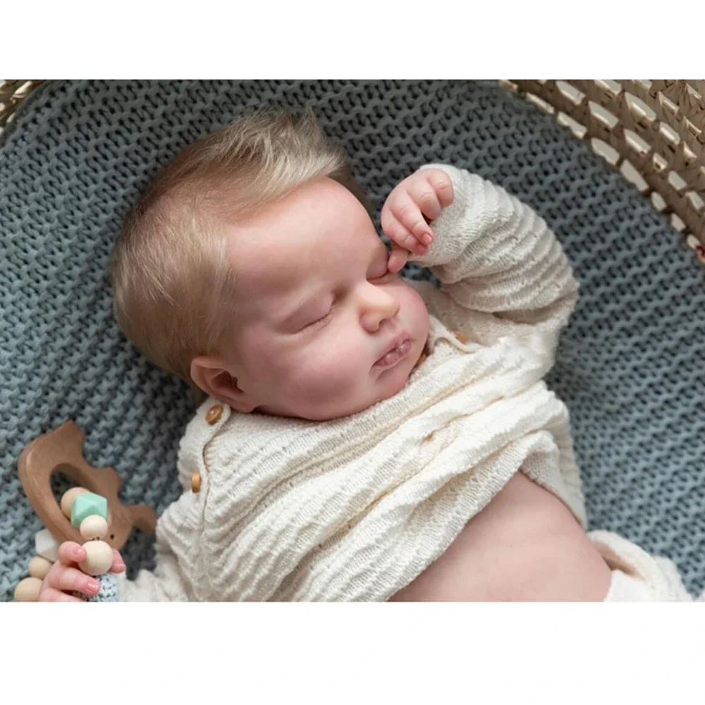 19inch Full Body Vinyl Reborn Doll Asleep Loulou with Rooted Blonde Hair Lifelike 3D Painted Skin Baby Visible Veins Bebé Reborn