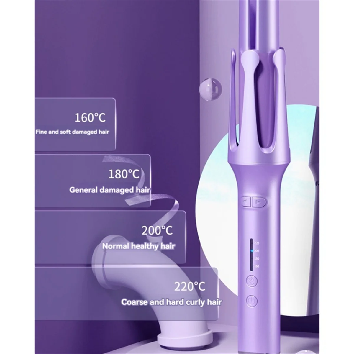 Anion เครื่องม้วนผมอัตโนมัติ Curling Iron 32 มม. พร้อมระบบควบคุมอุณหภูมิเครื่องมือจัดแต่งทรงผมผม Iron US Plug สีม่วง