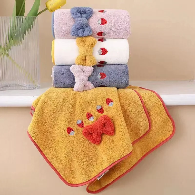 Bow Knot Face Hand Towel Thickened Baby Soft Coral Fleece Absorption Quick-drying Bath Hair Towels for Home Children's Blanket