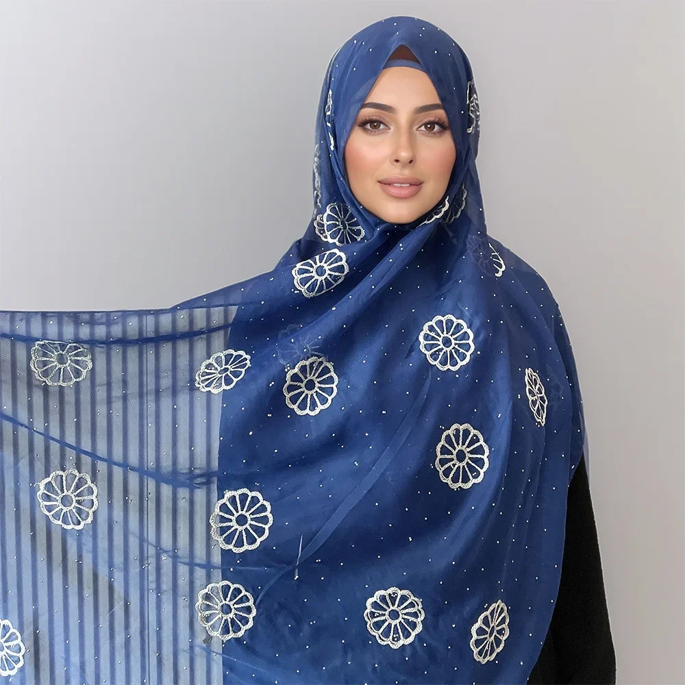 Embroidered Diamond Chiffon Hijab Scarf Hijabs for Women Turbans for Women Head Scarf Headwraps for Women Veil Turban Femme