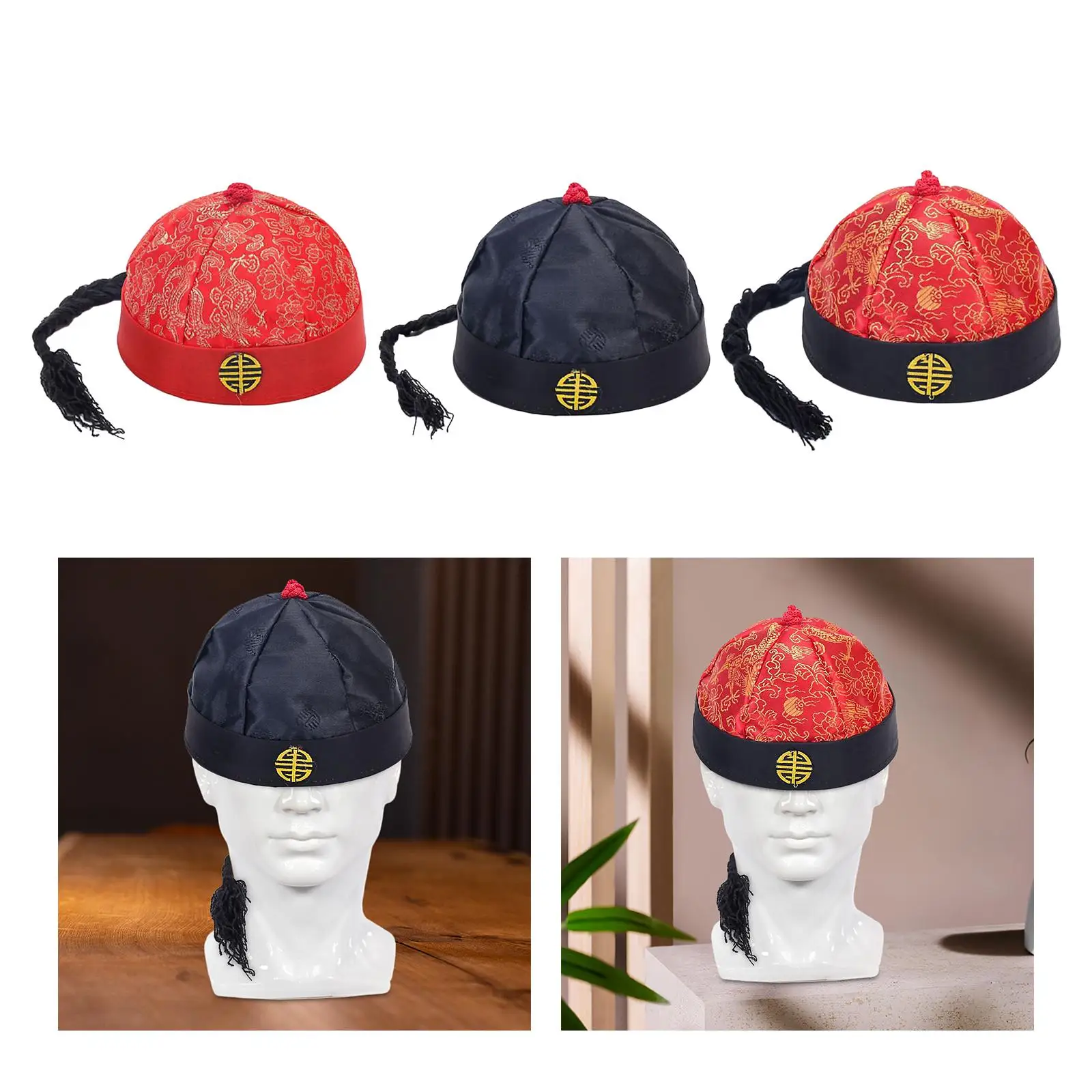 Chinese Oriental Hat Mandarin Asian Hat Funny for Adults Party Costume Cap for Carnival Stage Performance Cosplay Show Dress up