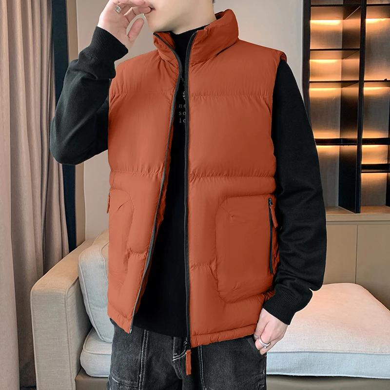 

2023 Autumn Winter Warm Men's Vest Jacket Sleeveless New Puffer Coats Zipper Vest Warm Stand-up Collar Oversize Vest Men Outwear