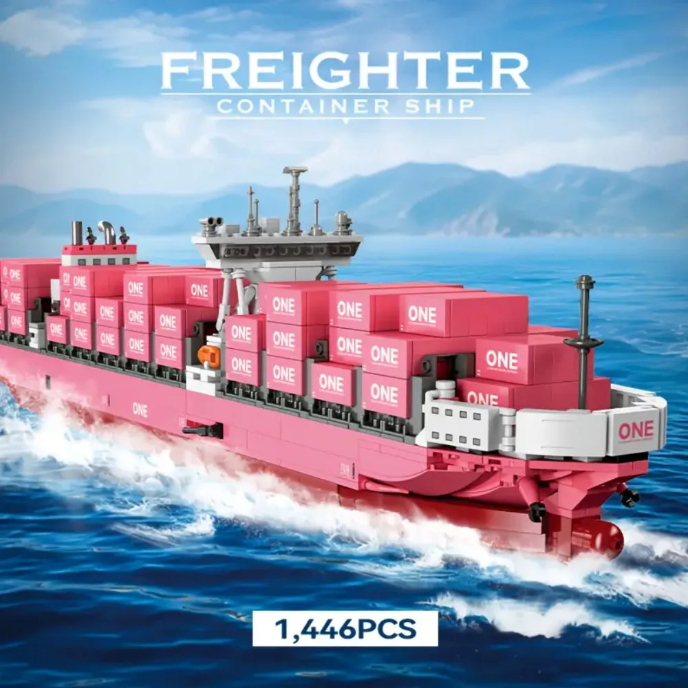 

Creative City Pink Cargo Freighter Container Ship MOC Building blocks Toys Gifts collection Large Cargo Ship Set 1446pcs