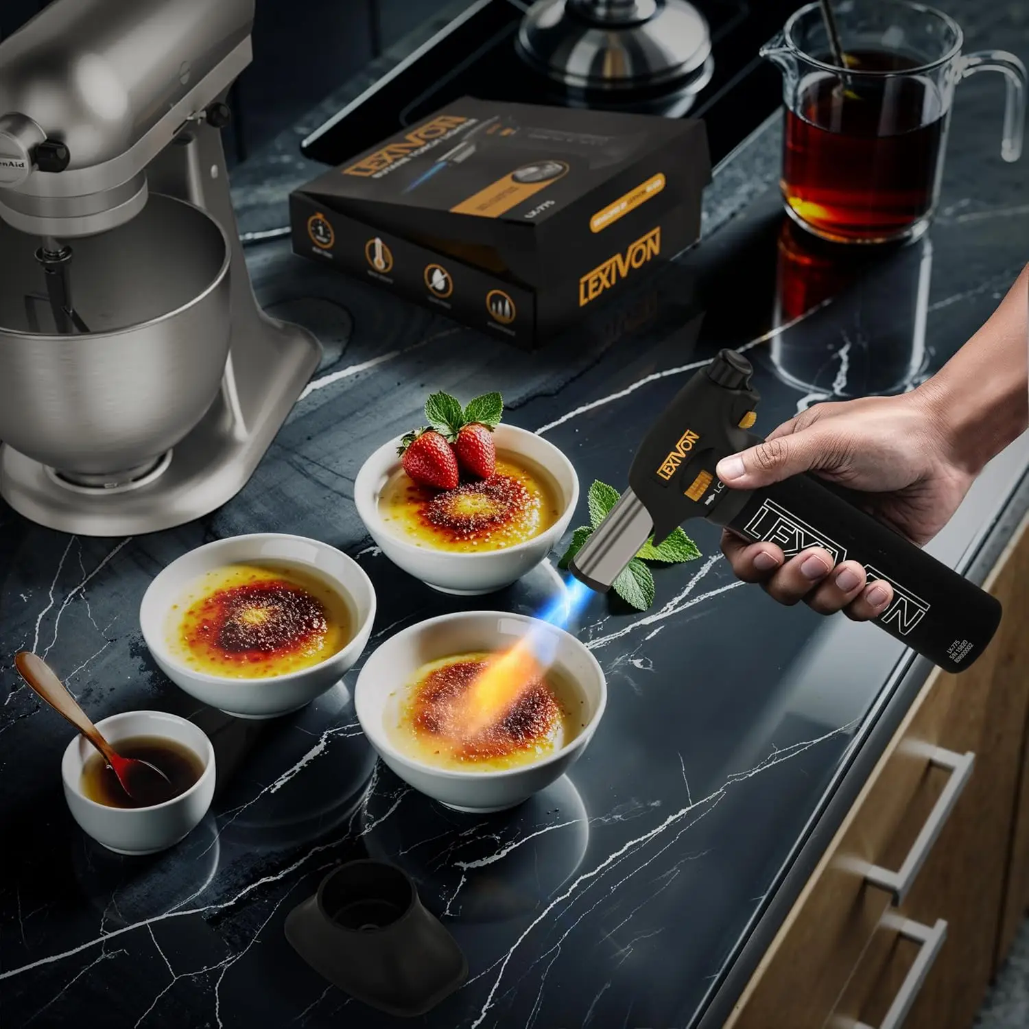 Refillable Butane Torch Lighter with Adjustable Flame, Safety Lock for Cooking and DIY Projects