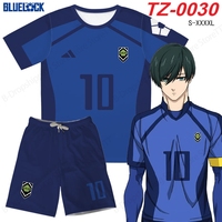 Mens Jersey Sets Anime Japan Blue Lock Isagi Yoichi Football Shirt Cosplay Casual Oversized 3d Print T-shirt+Short 2pcs Set Suit
