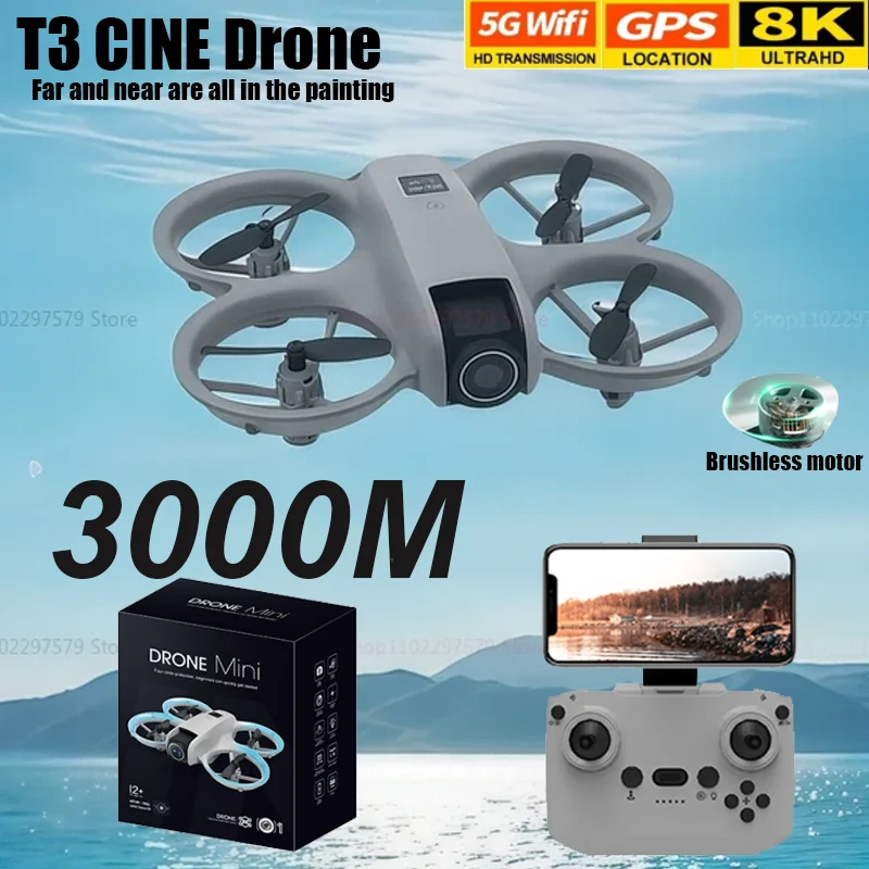 

Мини-дрон T3 с GPS 8K HD, двойной камерой, 5G, Wi-Fi, бесщеточный двигатель, предотвращение препятствий, FPV квадрокоптер для детей и взрослых, игрушка в подарок