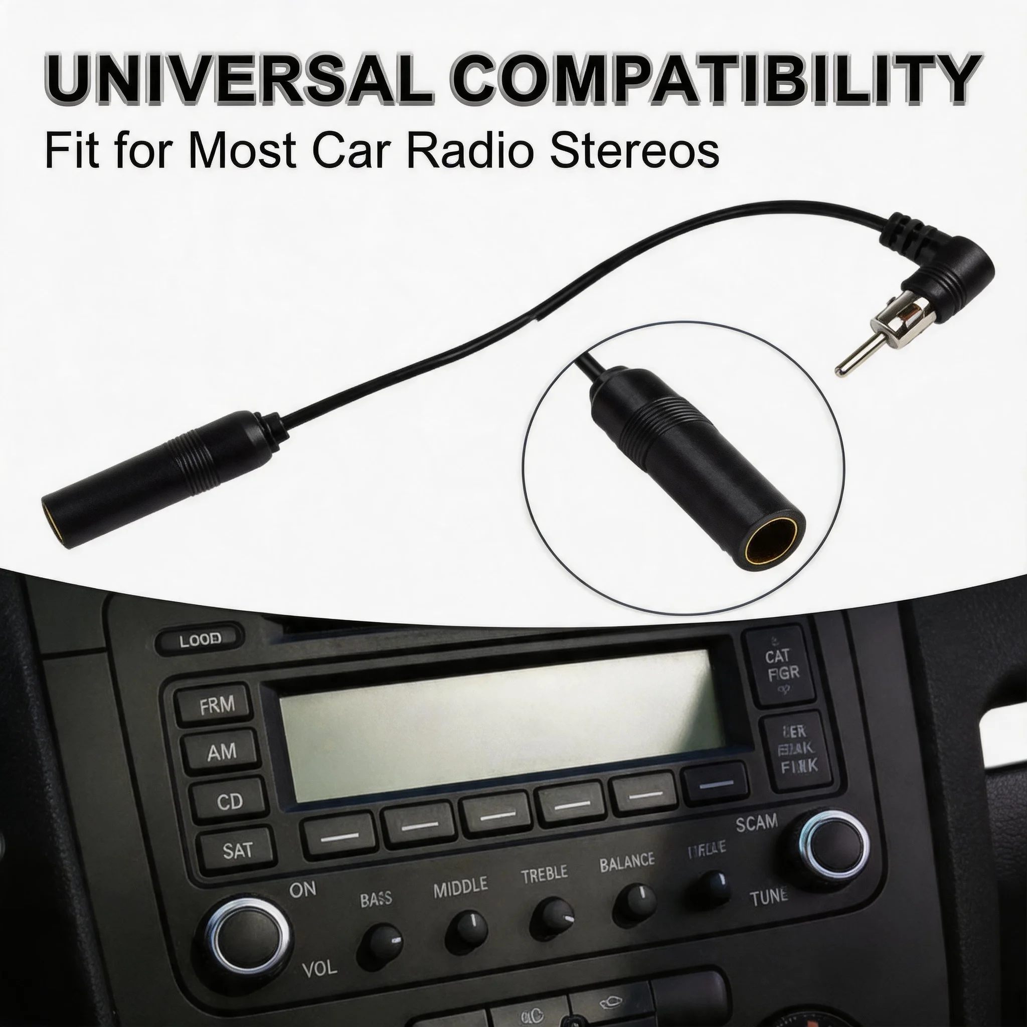 Premium Quality Car Stereo Audio Radio Antenna Adapter AM/FM Aerial Extension 90 Degree Elbow Male To Female Plug Cable Wire
