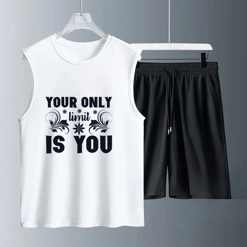 

Лето 2025 г., мужской тонкий повседневный жилет, спортивная одежда, легкий удобный наряд, модные спортивные футболки + шорты, комплект спортивных костюмов, спортивные комплекты