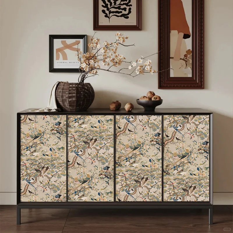 ورق جدران Chinoiserie قابل للتقشير واللصق، ورق حائط ذاتي اللصق قابل للإزالة، ورق اتصال عتيق لطيور الأزهار لخزانة غرفة النوم