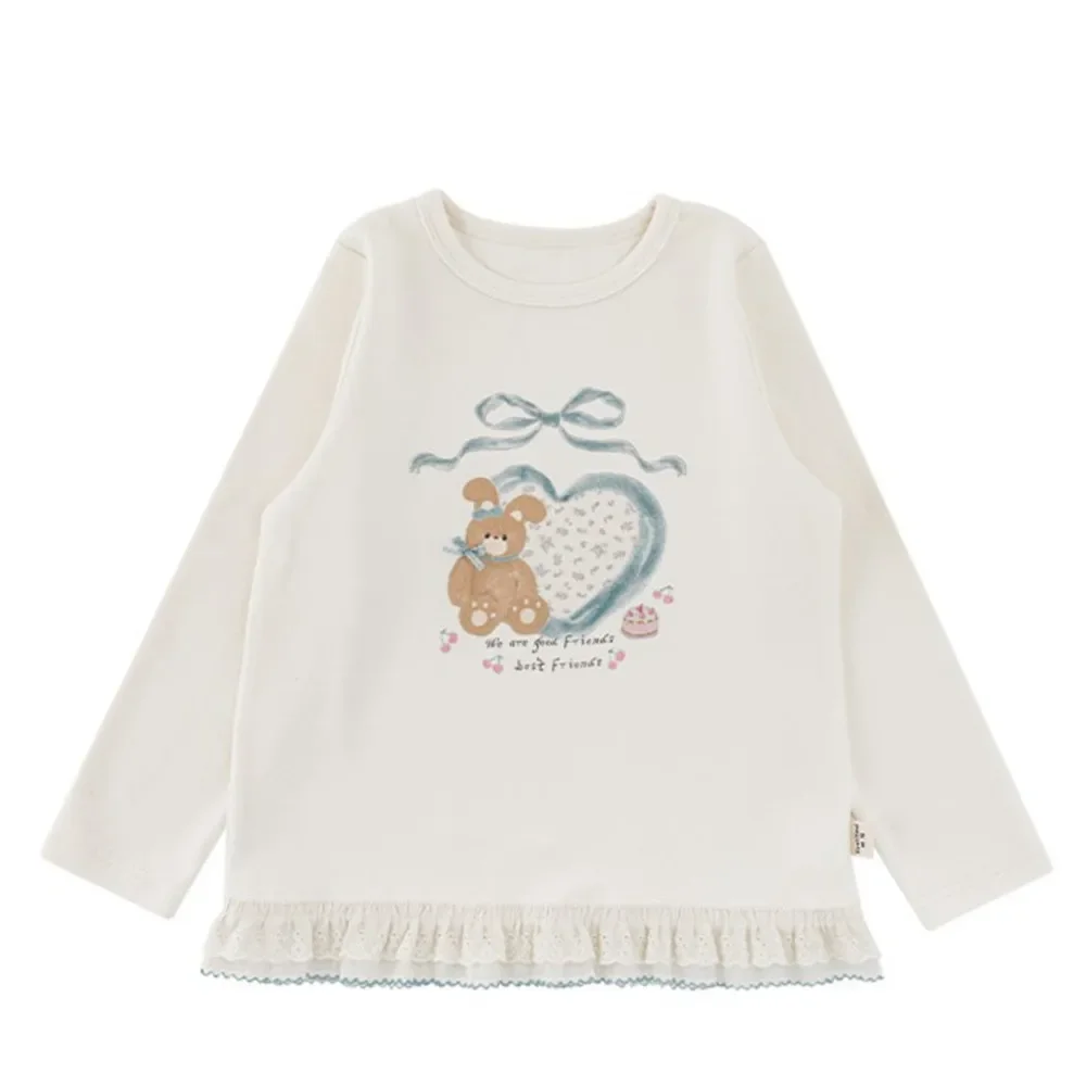 Children's Clothing Girl's cartoon printed long sleeved T-shirt Lace stitched sweet ' casual baby tops kids Mother & Kids