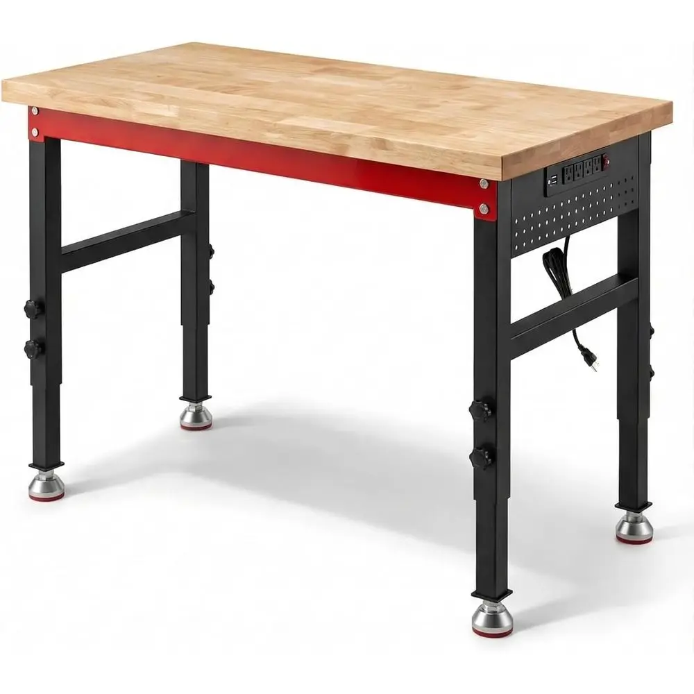 48 Industrial-Grade Workbench with 2500 lbs Capacity, Oak Top & Steel Reinforcement, Adjustable Height