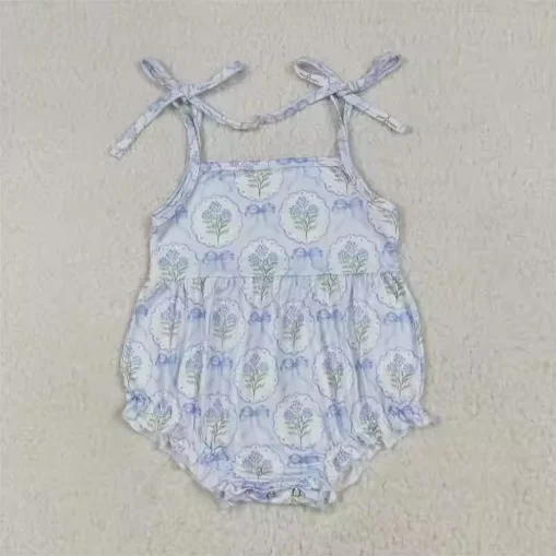 

Western boutique children newborn toddler Baby Girls Hot Blue Flutter Sleeves Bows Ruffle Rompers
