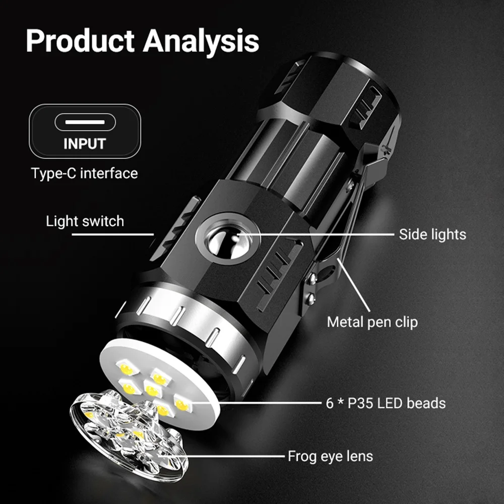 Super Bright Mini 6LED Flashlight Pen Clip And Tail Magnet Builtin Battery USB Charge Outdoor Portable Torch Emergency Lamp X86