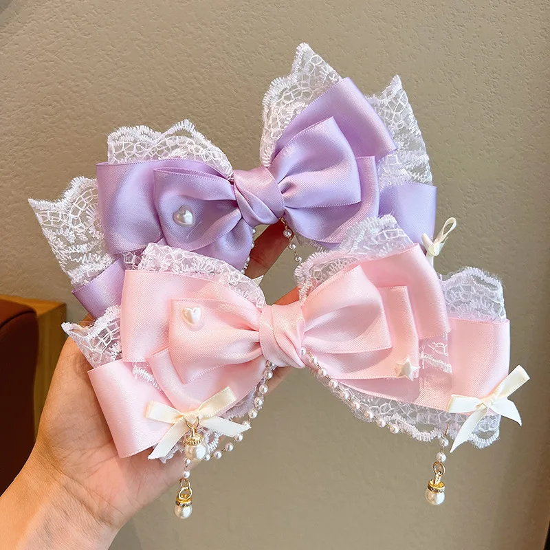 Children's Bow Flower Hairpin Headwear Baby Fabric lace Bangs Clip Girl Princess Without Injury Headdress