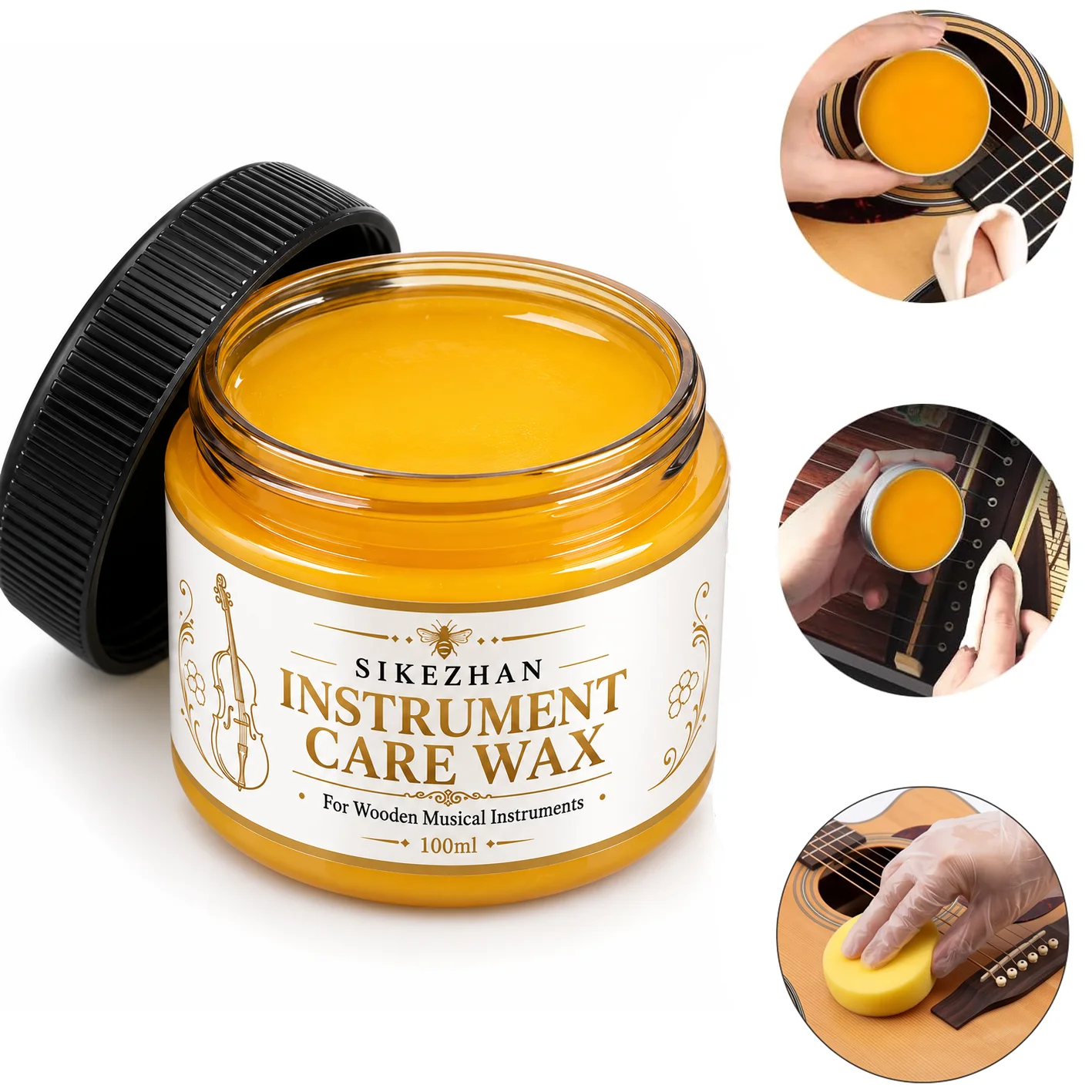 Wood Beeswax Polish with Sponge, Natural Wax for Furniture, Musical Instruments, Cabinets, Tables & Wood Care, 30ml/100ml