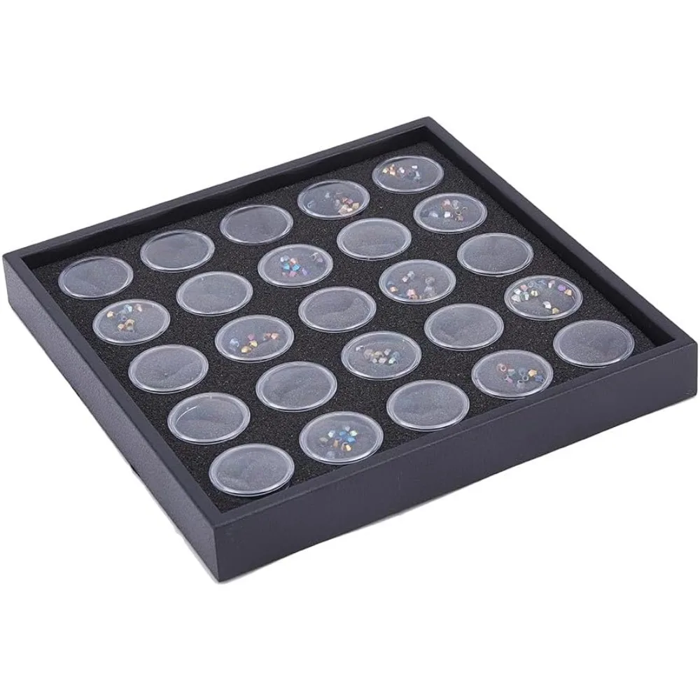 

25 Grids Black Diamond Display Case Acrylic Gemstone Box with Gem Jars Round Empty Jewelry Container for Jewelry Display Storage