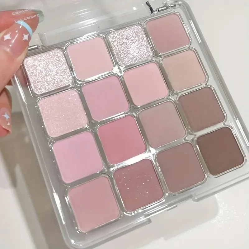 Paleta de sombras de ojos coreanas de 16 colores: tonos mate, brillantes y bayas, marrón rosa nude, sombra de ojos vibrante de alto brillo con lentejuelas