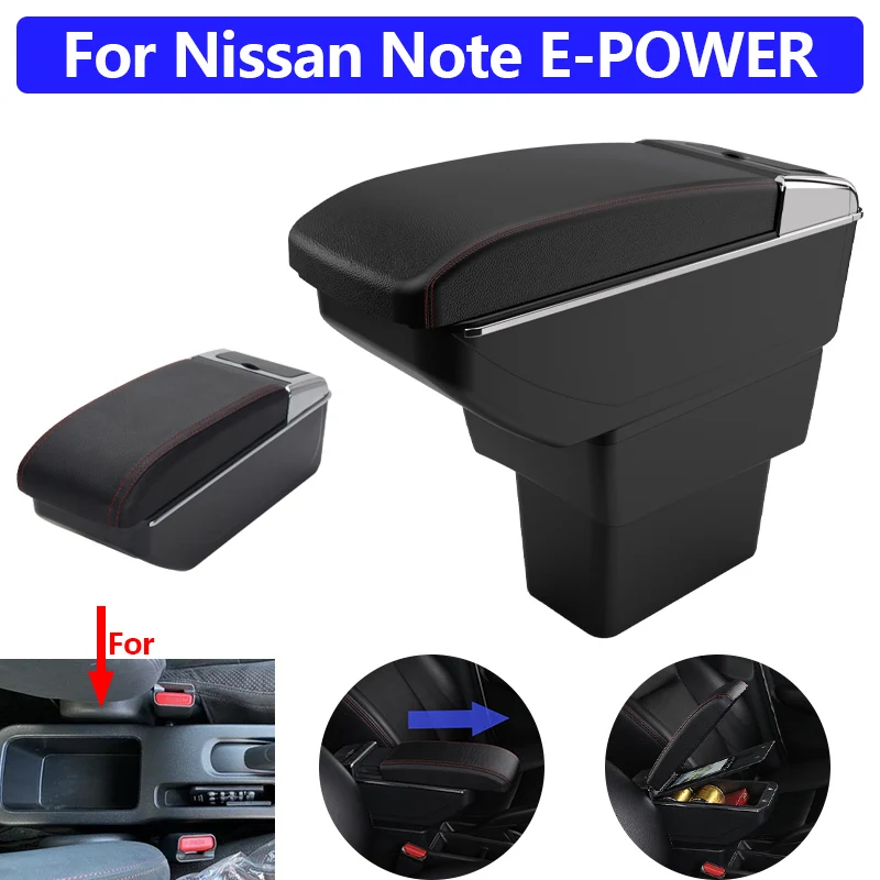 

For Nissan Note E-Power E12 2016-2020 Car Armrest Center Console Box Storage with Cup Holder PU Leather No Drilling Easy Install