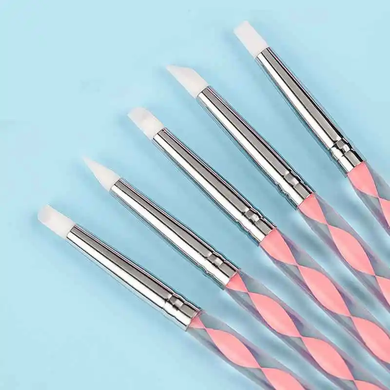 5Pcs 2 Way Nail Art Acrylic Silicone Point Flower Nail Pen Stainless Steel Dotting Tools Marbleizing Painting Pens image 6