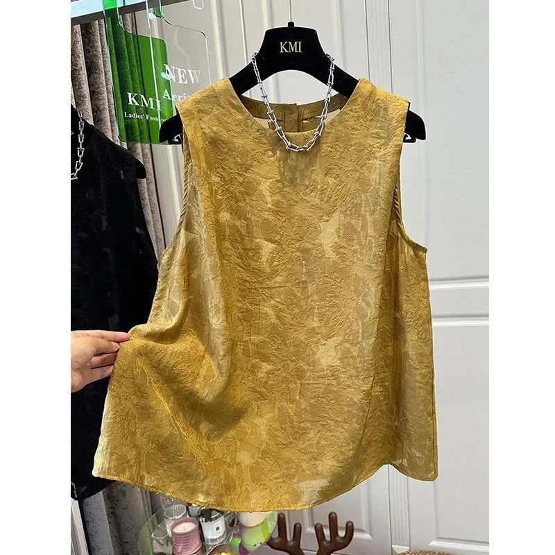 Plus Size Womens New Chinese Style Jacquard Sleeveless Tank Top Reversible Vest Blouse