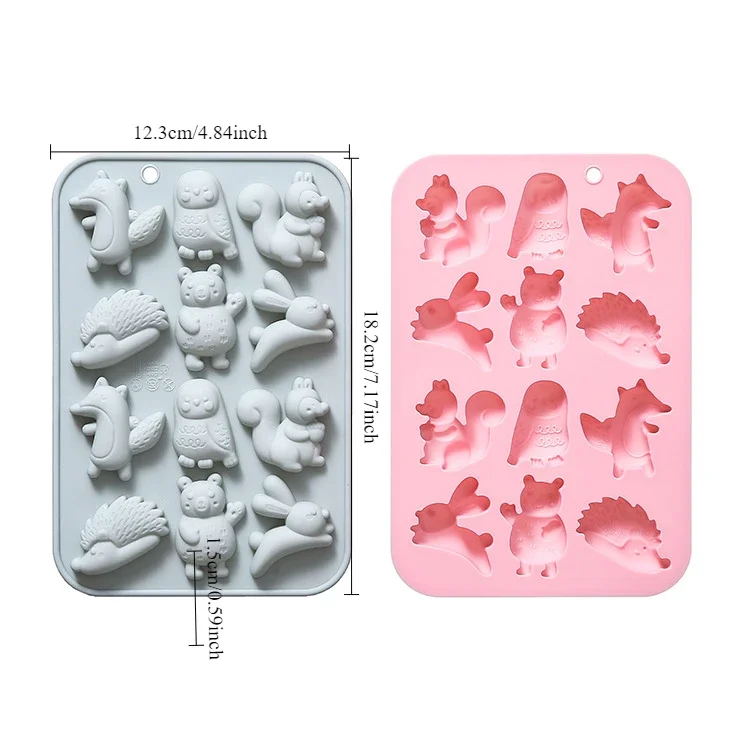 12-hole,squirrel,owl,fox,rabbit,bear,hedgehog,silicone Mold Fondant Cake Chocolate Mold Ice Cube Cake Mould  Baking Accessories