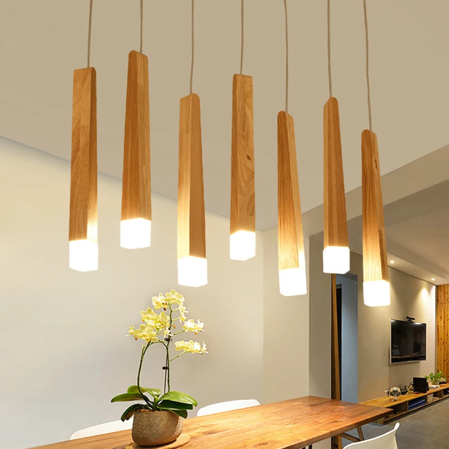 

Novelty Wooden LED Pendant Light Long Stick Kitchen Staircase Hanging Lamp Living Dining Room Pendant Lamp Bedside Suspension